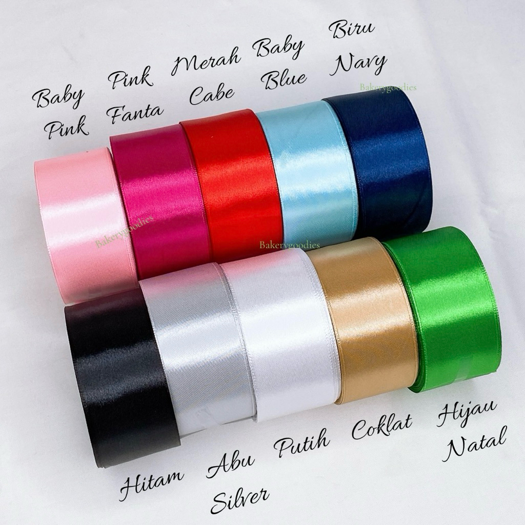 

(1ROLL) Pita Satin roll 4 cm Pita Kado kraft DIY Hampers lebaran buket bungasatin natal kado pink biru coklat putih silver hitam