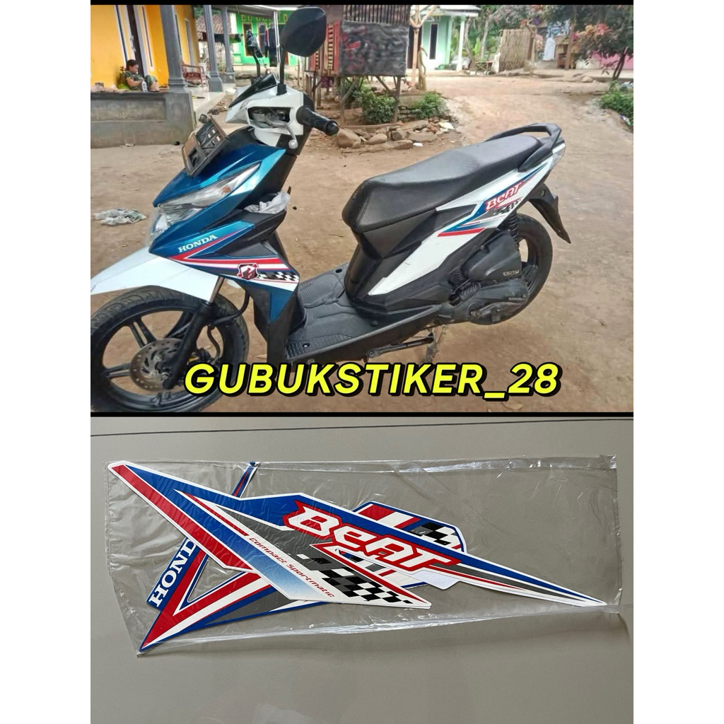 STRIPING STIKER LIS BODY MOTOR HONDA BEAT ECO 2018 PUTIH BIRU
