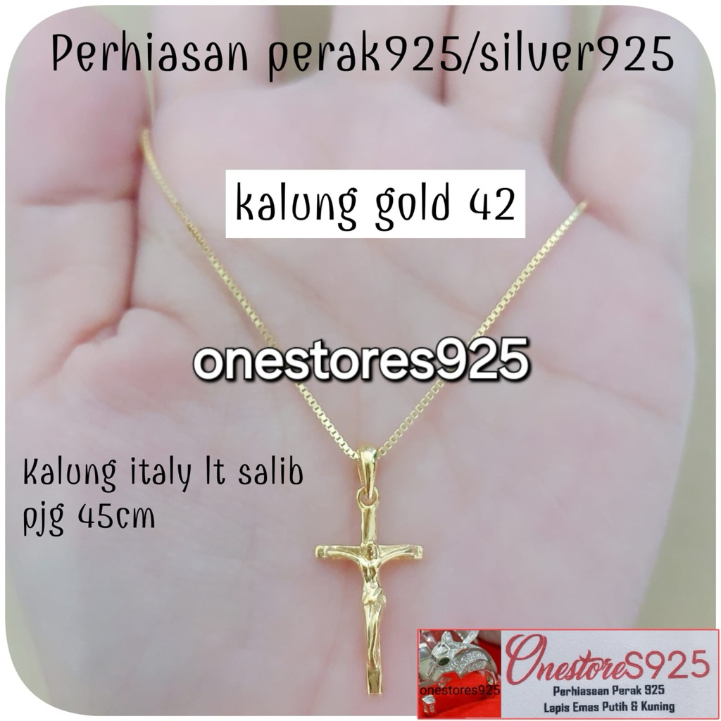 KALUNG SALIB PERAK 925 LAPIS EMAS KUNING