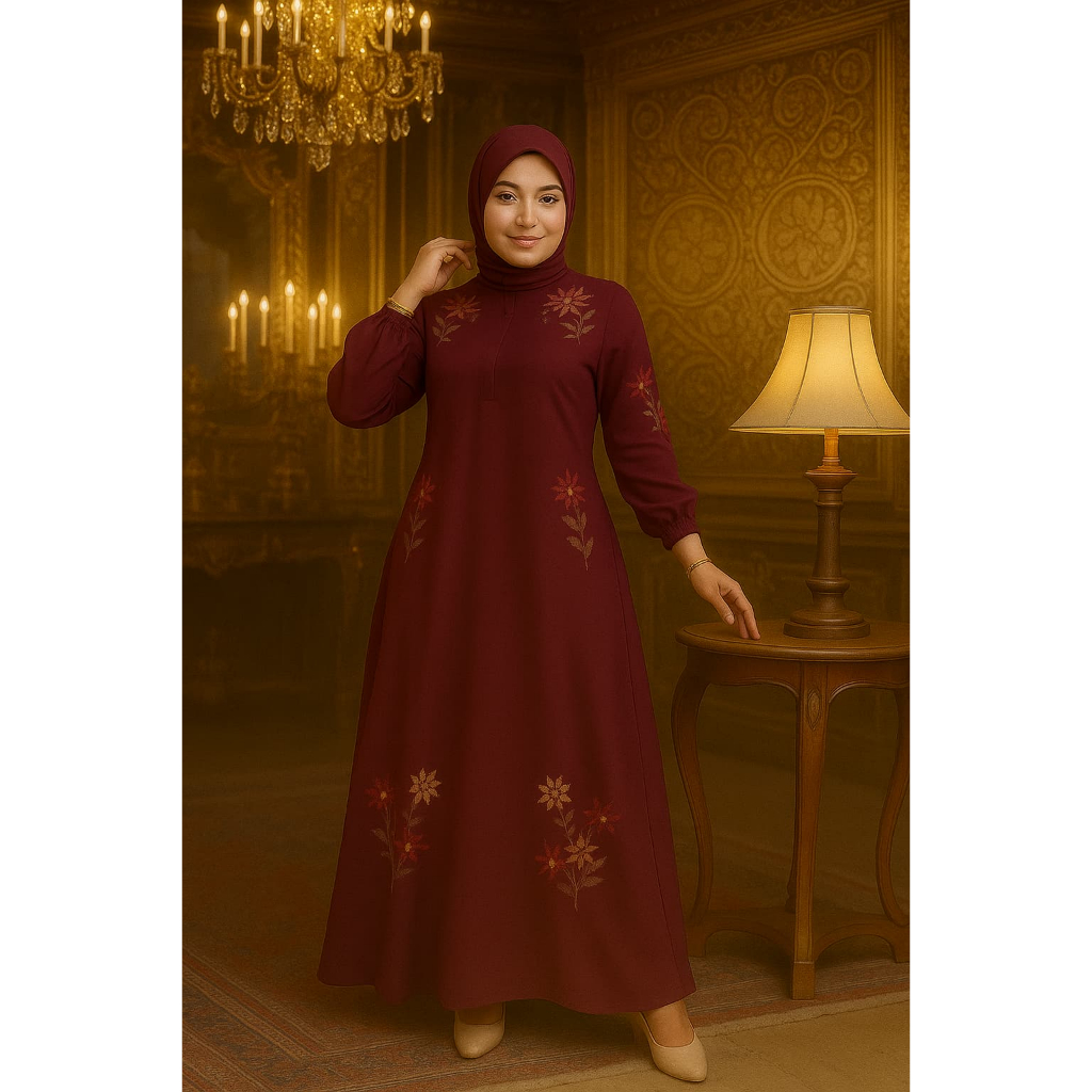 N2fashioh - Gamis bordir bahan marabella marapi mato aia