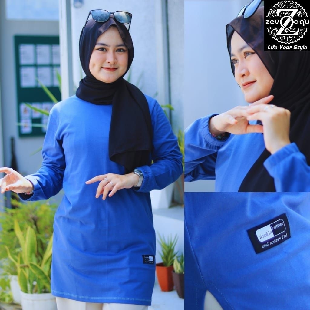 atasan terbaru tunik wanita lengan panjang polos adem kekinian bahan katun kombed24s