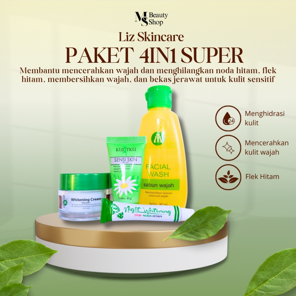 Liz Skincare Paket Pemutih 4in1 Salep  flek hitam + Whitening Cream + Facial wash + Sensi skin | liz