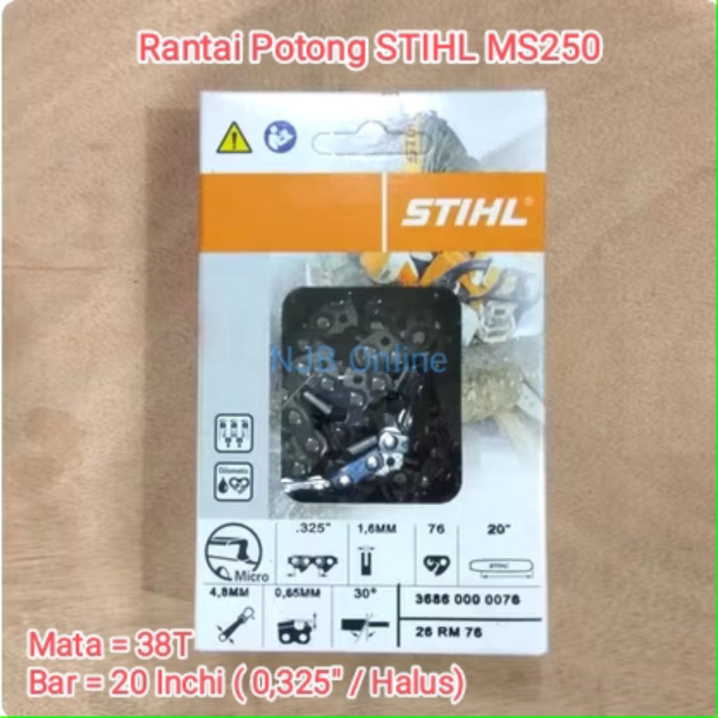 5200 MS250 Rantai Potong Chainsaw 38T Bar 20 Inchi Mata Halus / 0,325" Senso Stihl Original
