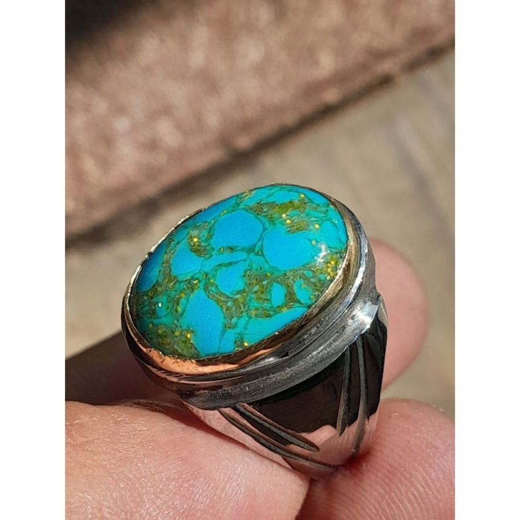 cincin batu akik pirus urat mas mekah ring monel tanam lawasan