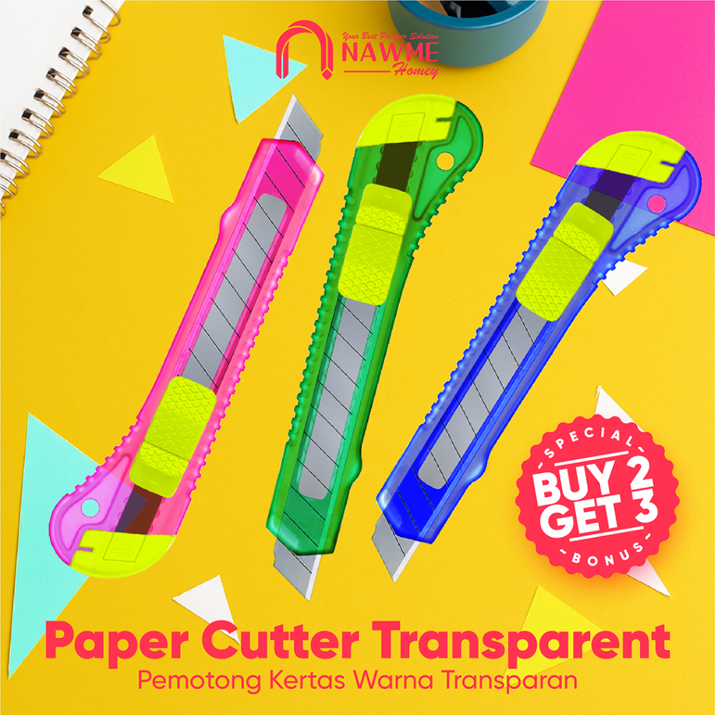 

Paper Cutter Transparent Series Pisau Kertas Tajam Warna Transparan Peralatan Rumah Kantor 18mm
