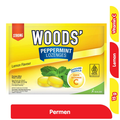 

Woods' Permen Peppermint Lozenges Lemon Vitamin C 15 g