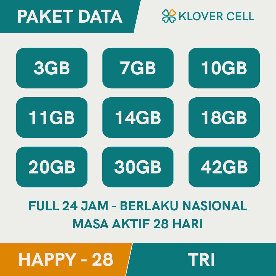 Inject Kuota TRI Happy 3GB 7GB 11GB 13GB 14GB 18GB 30GB 42GB 50GB 70GB Paket Data Internet Three 3 P