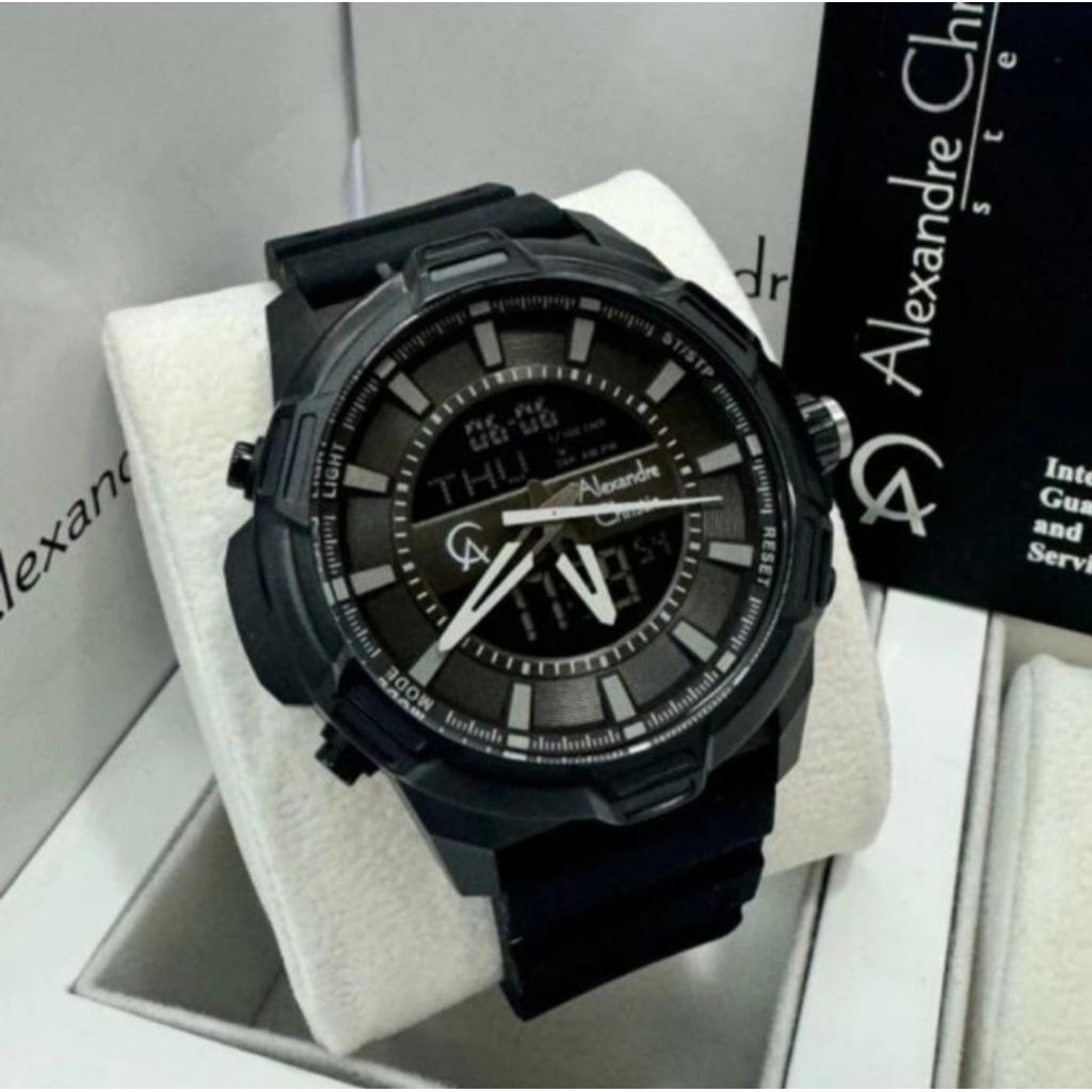 JAM TANGAN PRIA ORIGINAL ALEXANDRE CHRISTIE AC9375MH ALL BLACK RUBBER STRAP