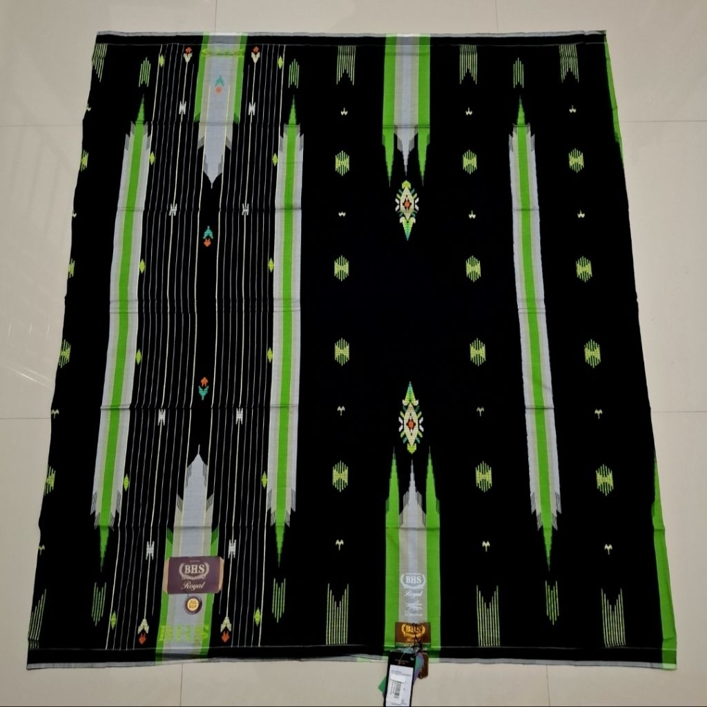 Sarung BHS Royal SGF Gold Hitam Hijau Premium Mercerized Songket Timbul Jahitan Tengah ATBM