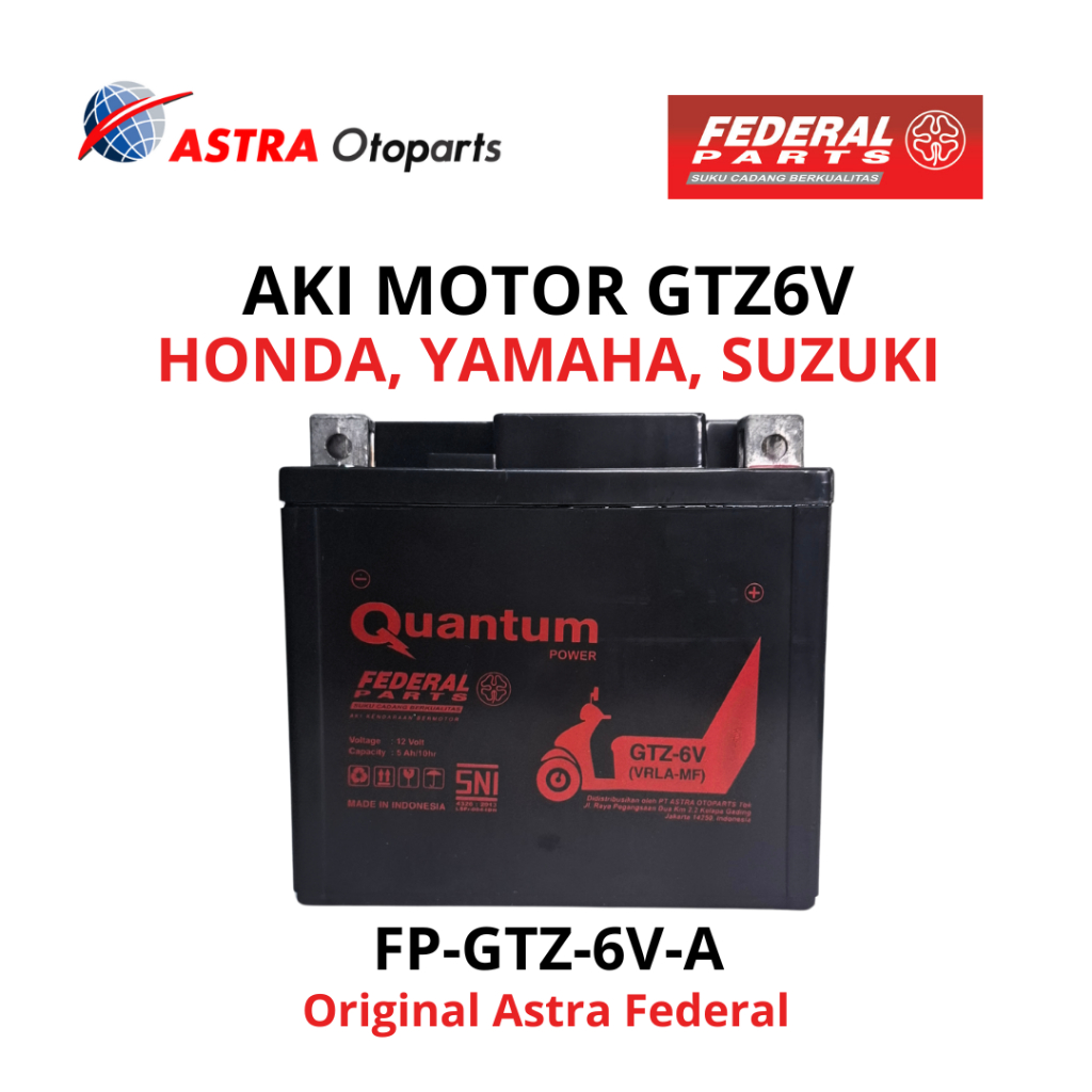 AKI FEDERAL ASTRA GTZ6V VRLA-MF 5Ah Motor Vario 125 Vario 150 Beat ISS Scoopy