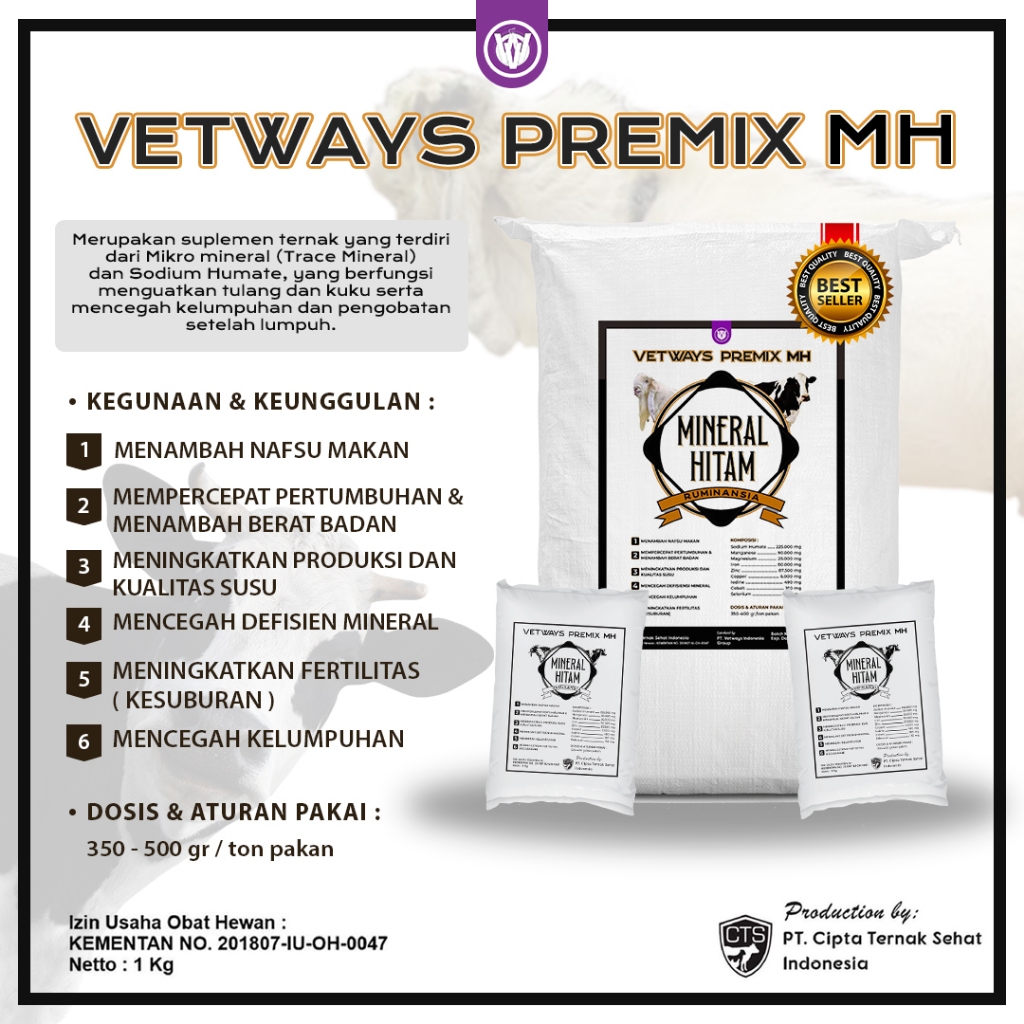VETWAYS MINERAL HITAM SAPI 1 KG - Mineral Sapi Penguat Tulang Kuku & Kaki Mencegah Pincang Lumpuh