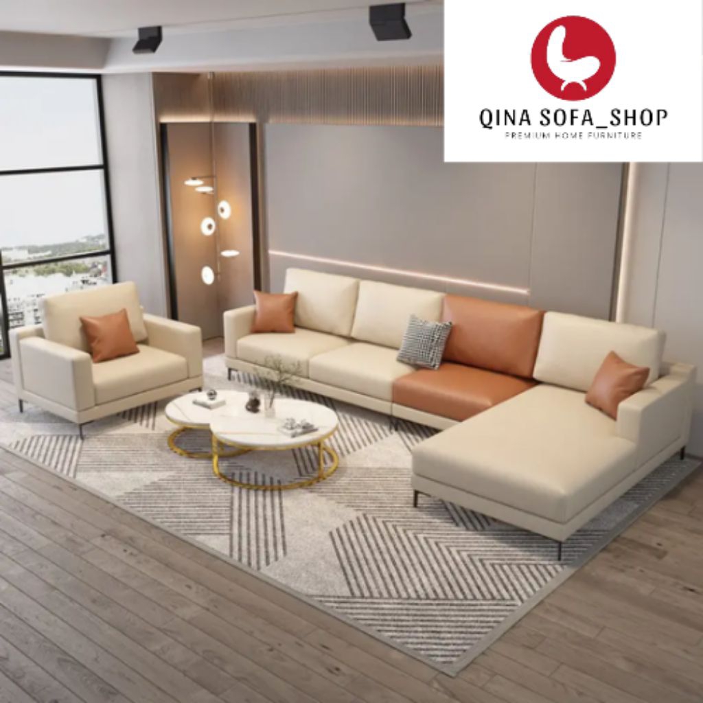 IDEA-Sofa Ruang Tamu Sofa Letter L Sofa Ruang Tamu Berbahan Kulit Fullset