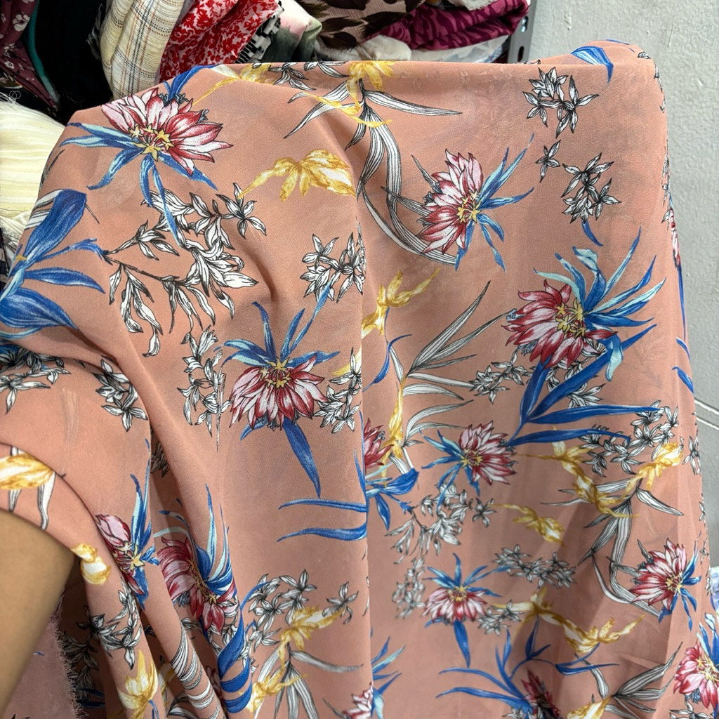 Kain Ceruty Motif Bunga Pastel – Bahan Adem Jatuh Cocok Gamis & Blouse Kekinian lq