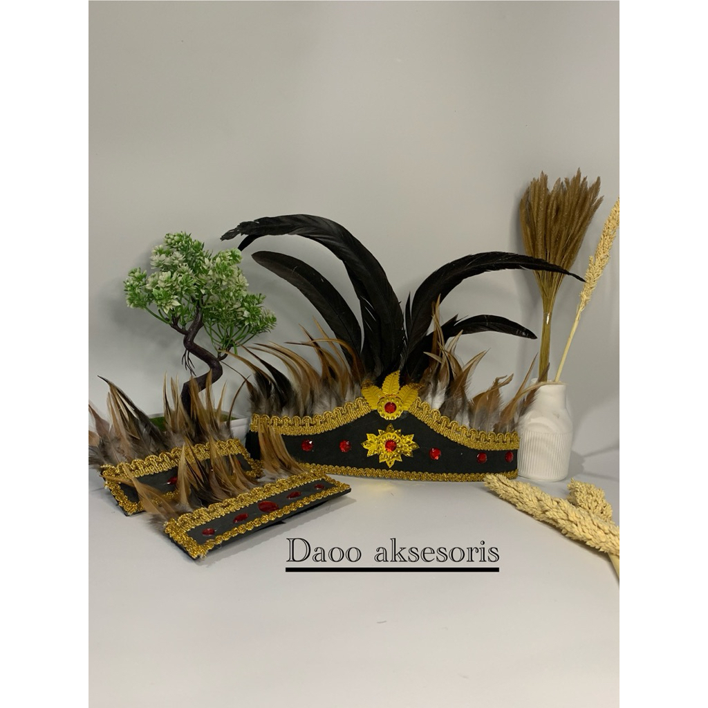 Mahkota adat dayak kalimantan nusantara set gelang/mahkota karnaval/mahkota tari/hiasan kepala/untuk