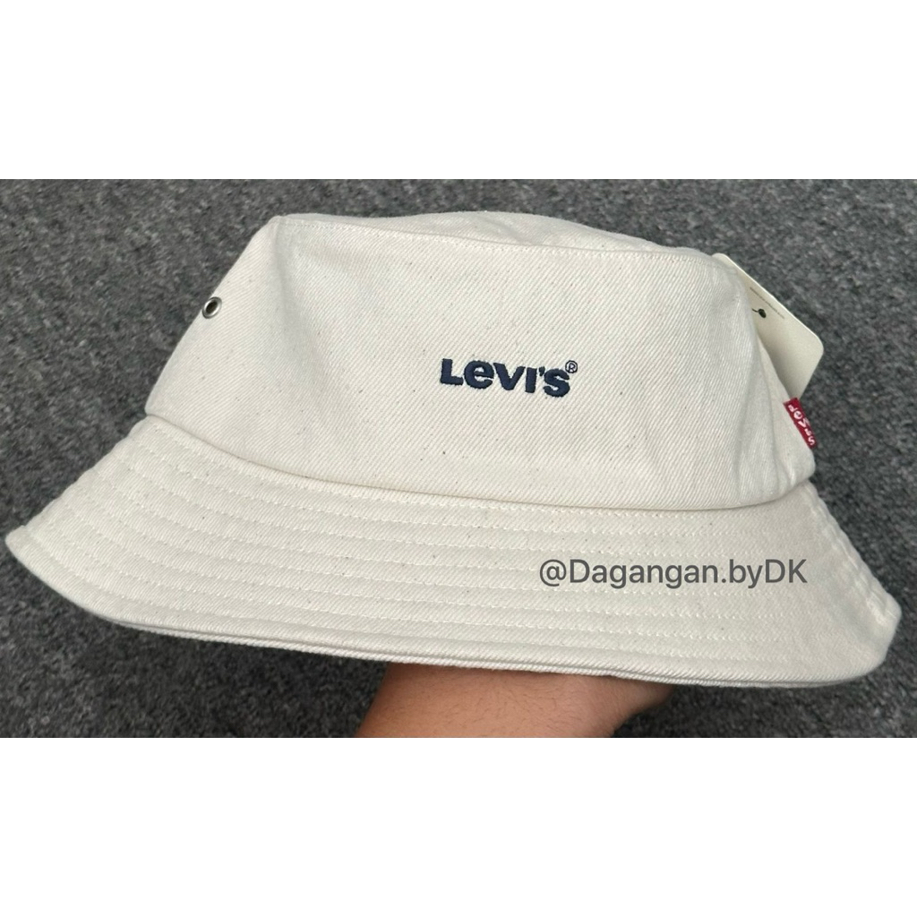 Topi Bucket Hat Levis Original 100% Putih Gading