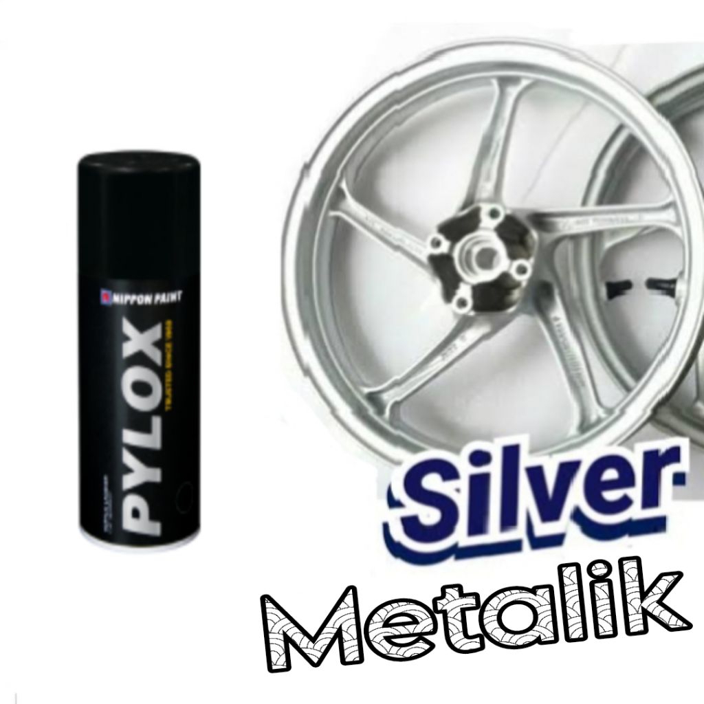 Pilok Silver Metalik Pylox Nippon Paint Cat Semprot Velg Sepeda Motor Mobil