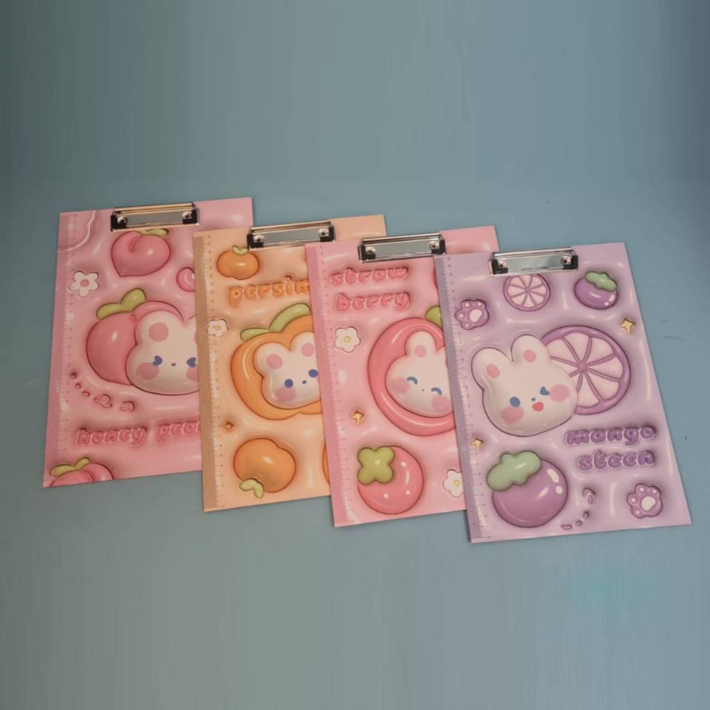

Papan jepit kertas / papan jalan / clip board motif kelinci putih buah