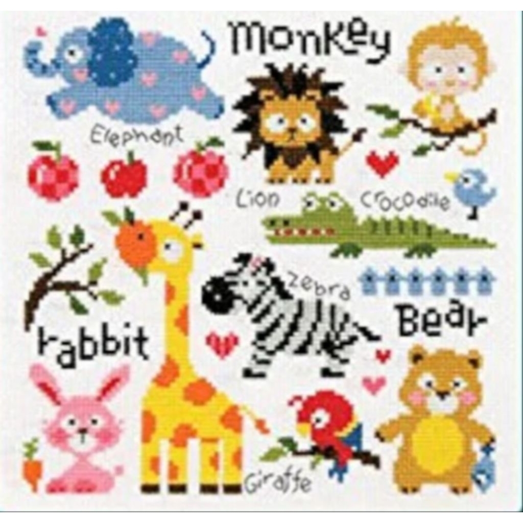 PAKET KRISTIK HEWAN KEBUN BINATANG TAMAN SAFARI KARTUN CROSS STITCH KIT 14CT ZOO