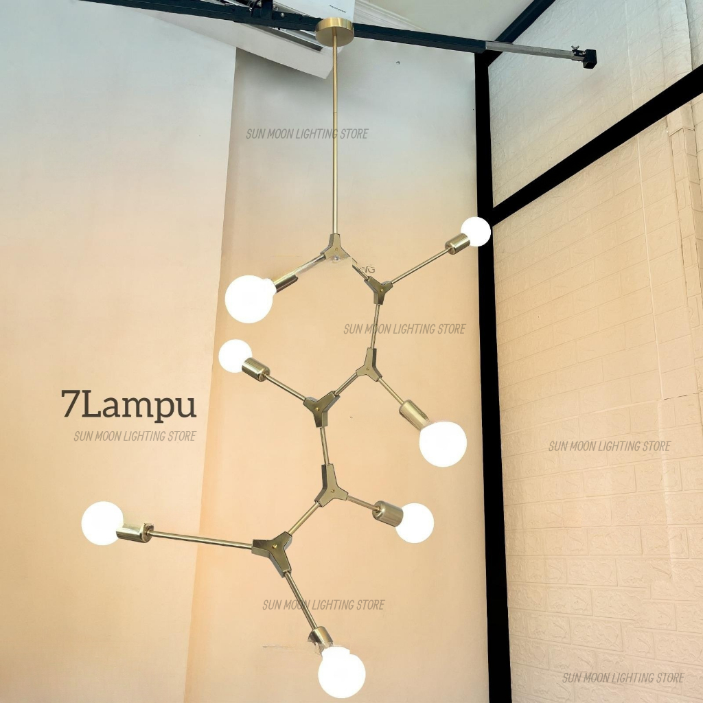 Lampu gantung void tangga gold hitam flexible 4Lampu 7Lampu ruang tamu dekor minimalis