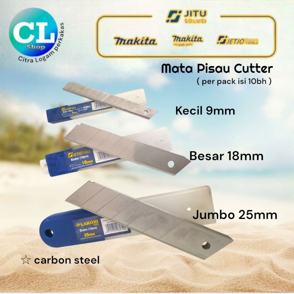 

MATA PISAU CUTTER refill kecil 9mm / besar 18mm / jumbo 25mm isi cuter per pack isi 10pcs
