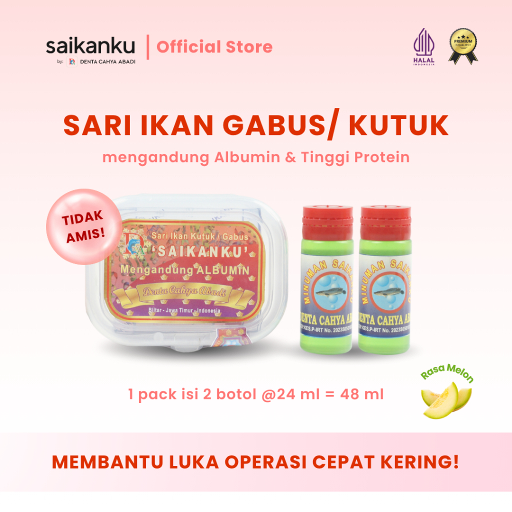 Saikanku Sari Ikan Gabus Suplemen Luka Operasi Albumin Ekstrak Ikan Gabus Cair Rasa Melon