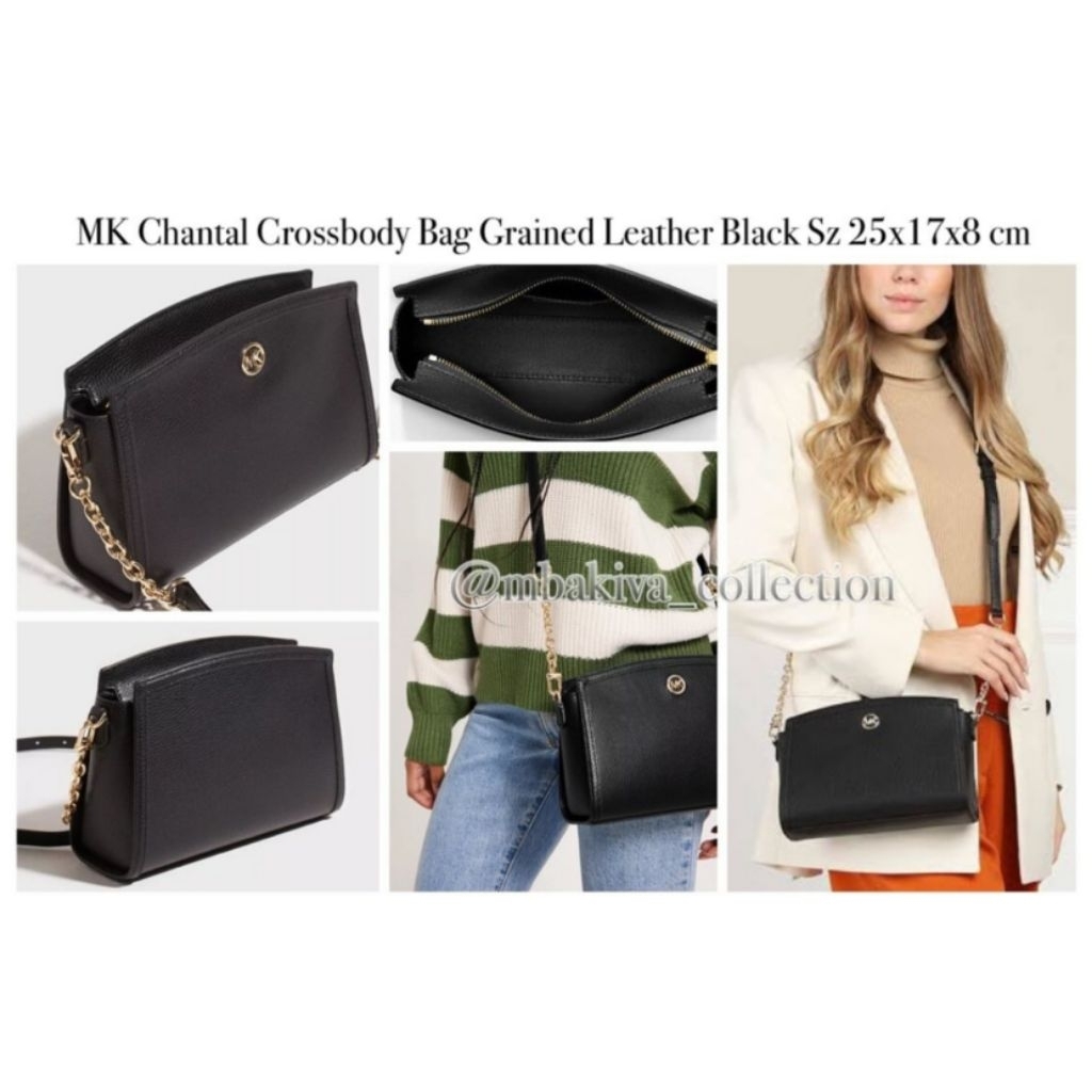 MK Chantal Crossbody Bag Grained Leather Black