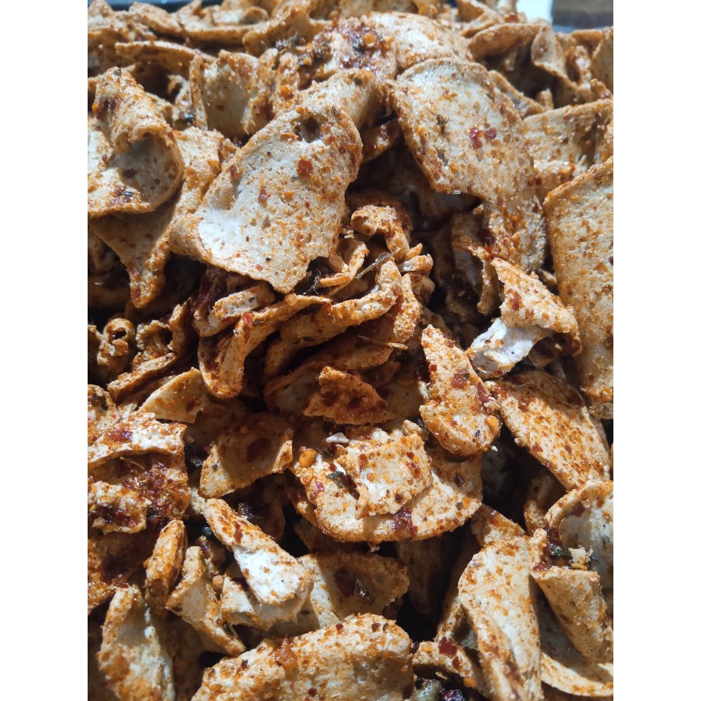 

Basreng koin/bulat pedas hot extra daun jeruk 250gm