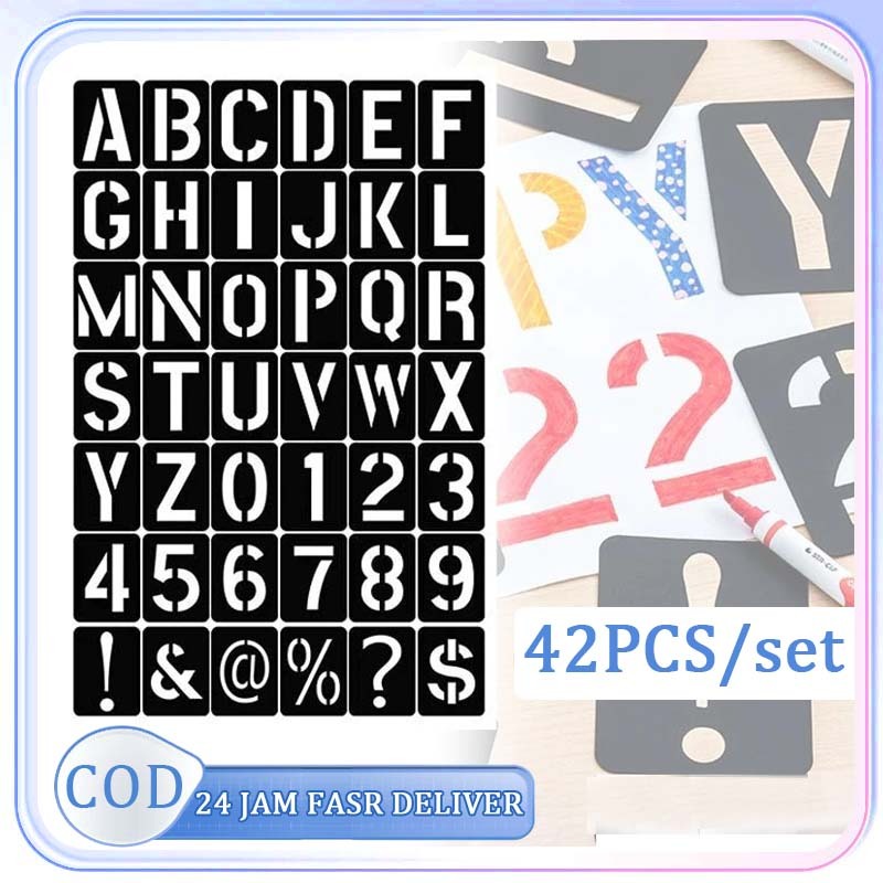 

42pcs Cetakan Huruf Dan Angka Untuk Tulis Lettering Stencil Set Mal Huruf Dan Angka