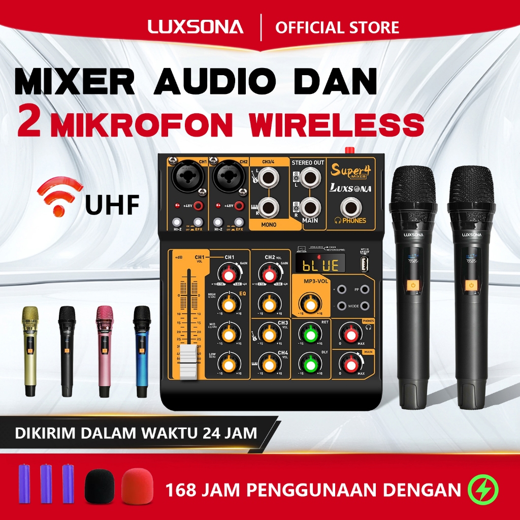 LUXSONA 4-channel audio mixer + 2 UHF wireless microphones/professional mixer/mini high-end mixer