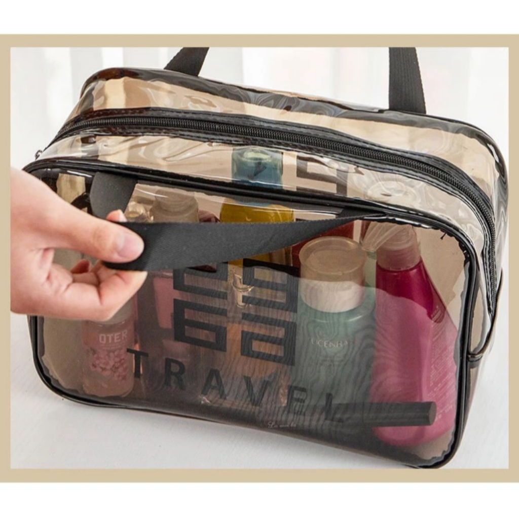 TAS KOSMETIK TRANSPARANT WATERPROOF / TAS PERALATAN MANDI SERBAGUNA / TAS SKINCARE