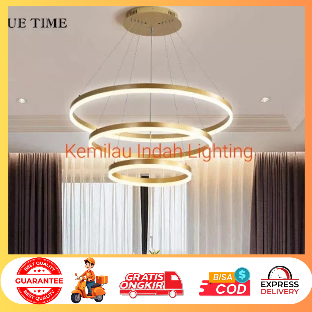 LAMPU GANTUNG HIAS RING LED MINIMALIS VINTAGE RETRO LED VOID DEKORASI GOLD RING 80 CM PENDANT LAMP