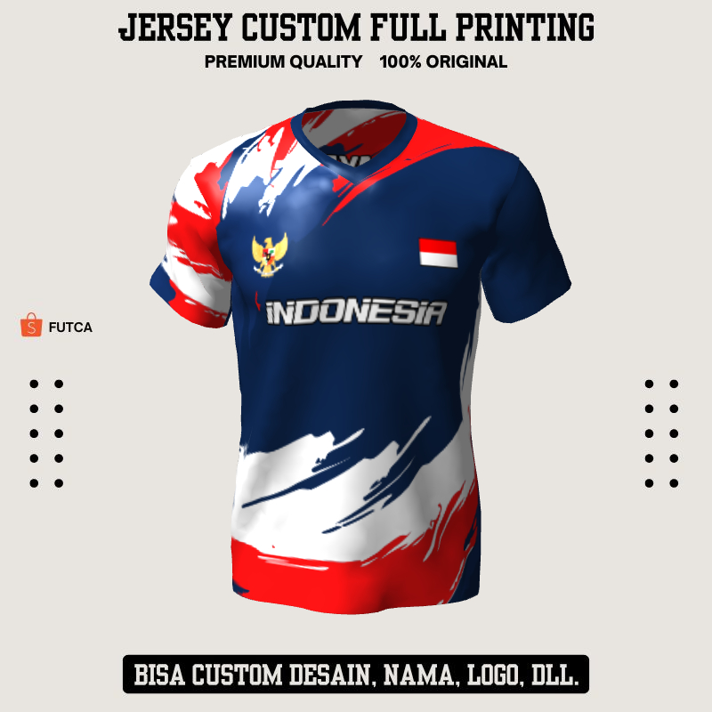 Kaos Jersey Futsal Biru Merah Putih Motif Abstrak 260 - Jersey Olahraga Custom Full Printing
