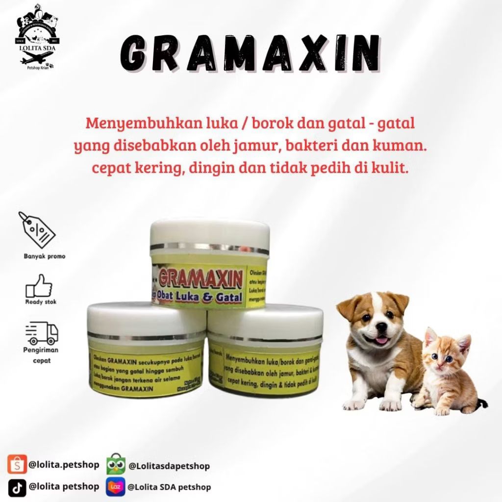 GRAMAXIN OBAT LUKA DAN GATAL JAMUR KUCING ANJING 10GR