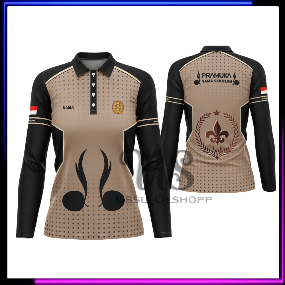 Kaos Polo Pramuka | Baju Guru Pramuka | Kaos Baju Wanita Pramuka Pembina Lengan Panjang Custom Nama
