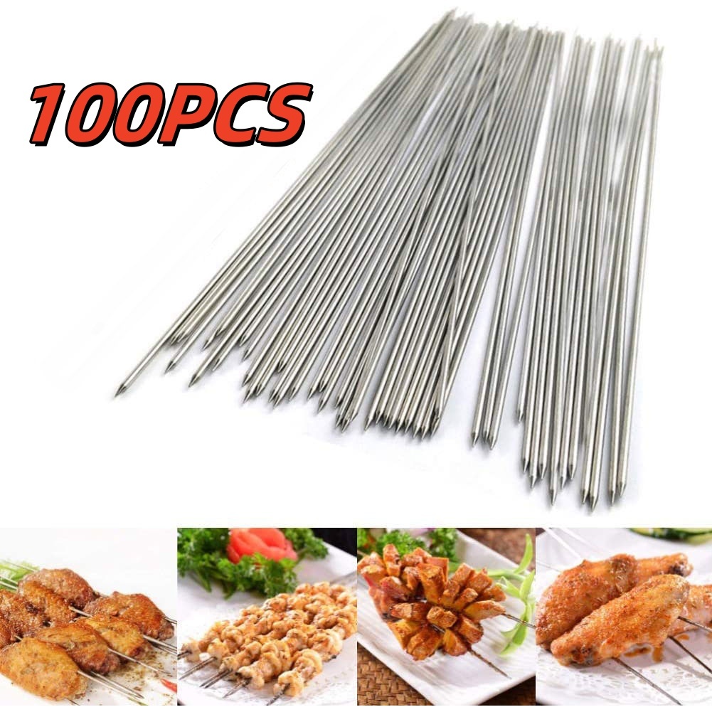 100PCS Tusuk Sate Stainless Tusuk Sate Alat Tusuk Sate Tusuk Sate Reusable Untuk BBQ