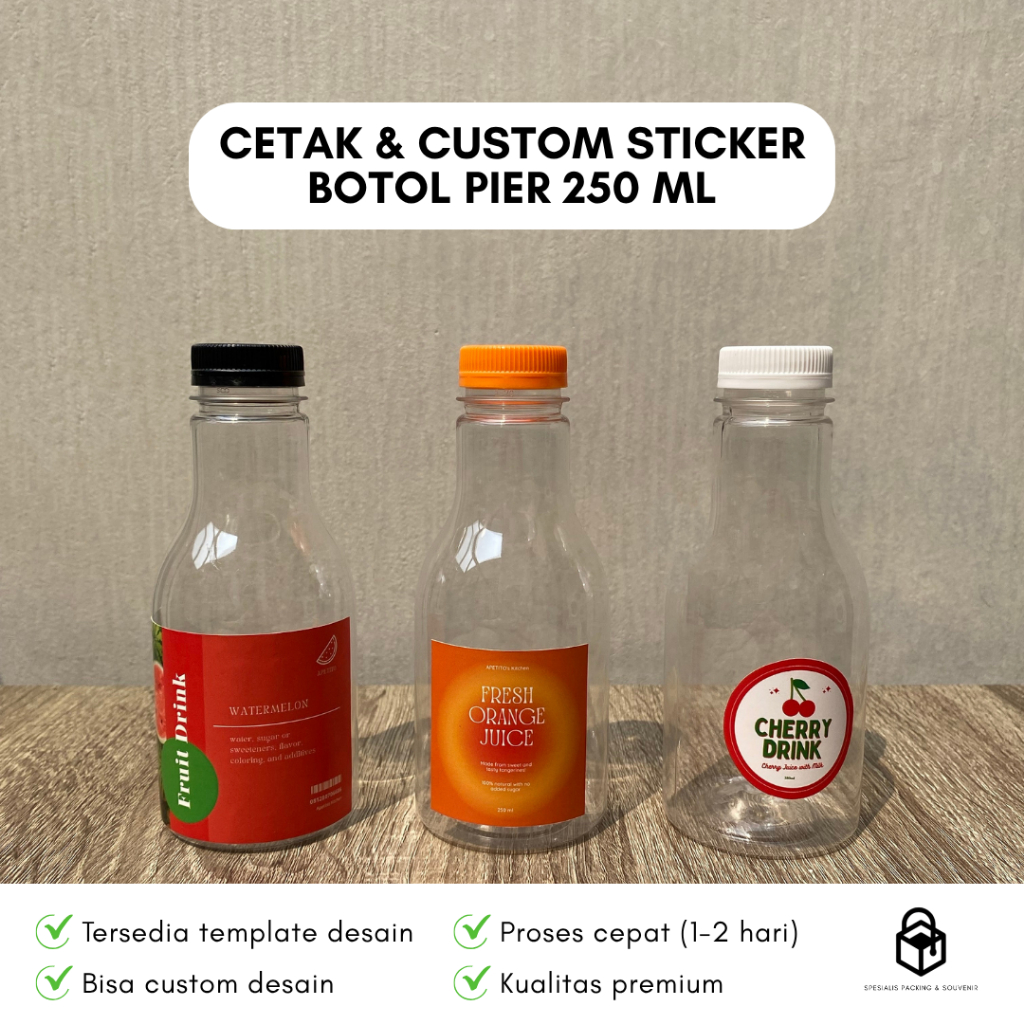 

Custom Cetak Stiker Botol Pier 250 ml Pir | Print Label Sticker Logo