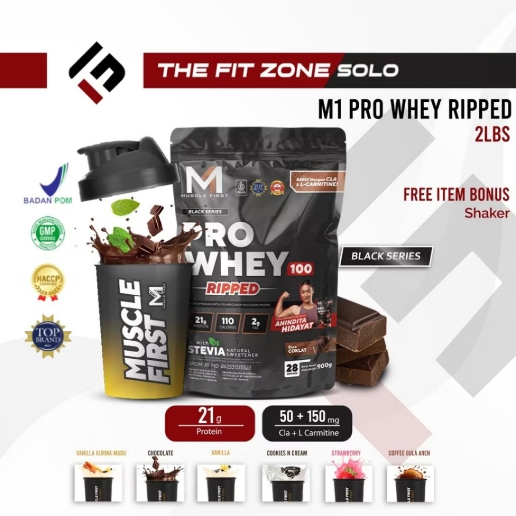 M1 MuscleFirst Pro Whey 100 RIPPED 2 Lbs 900 Gram Whey Protein + CLA & L Carnitine