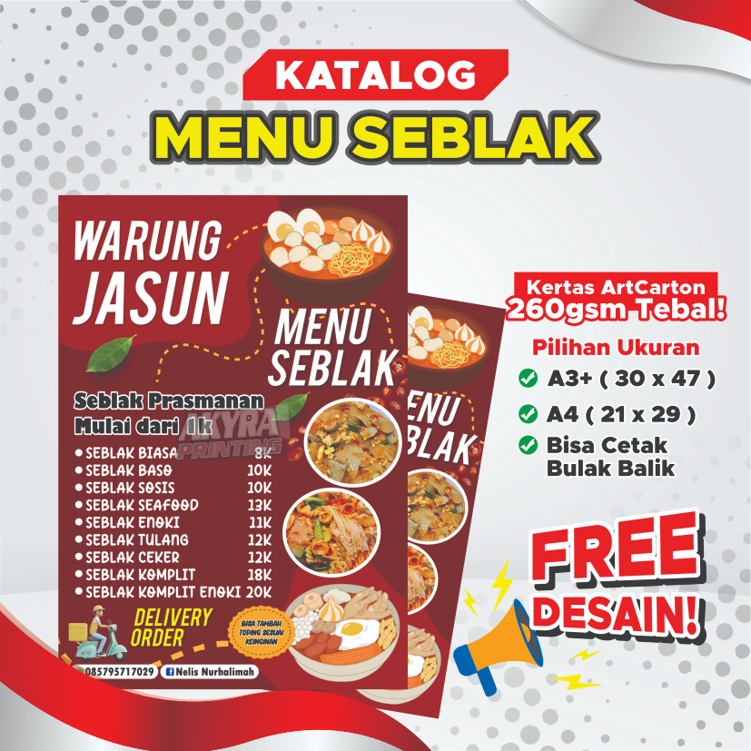 

Cetak Daftar Menu Seblak Kekinian | ArtCarton 260 gsm Tebal | Free Desain Template