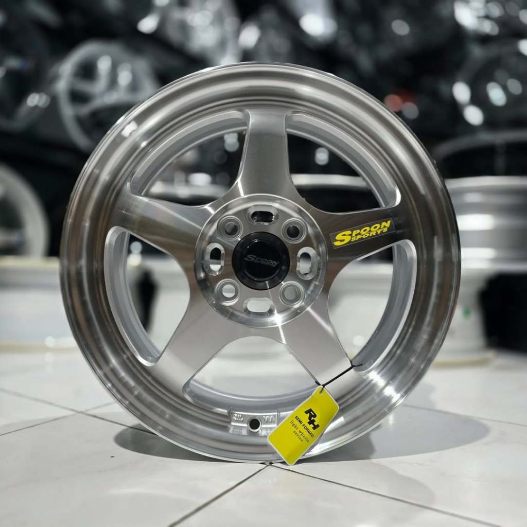 Velg Spoon Brand New Ring 15 Pcd 4x100 Lebar 6.5 Et 42 Warna Silver Polish Kondisi Baru