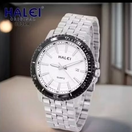 Halei 8034 silver jam tangan pria original