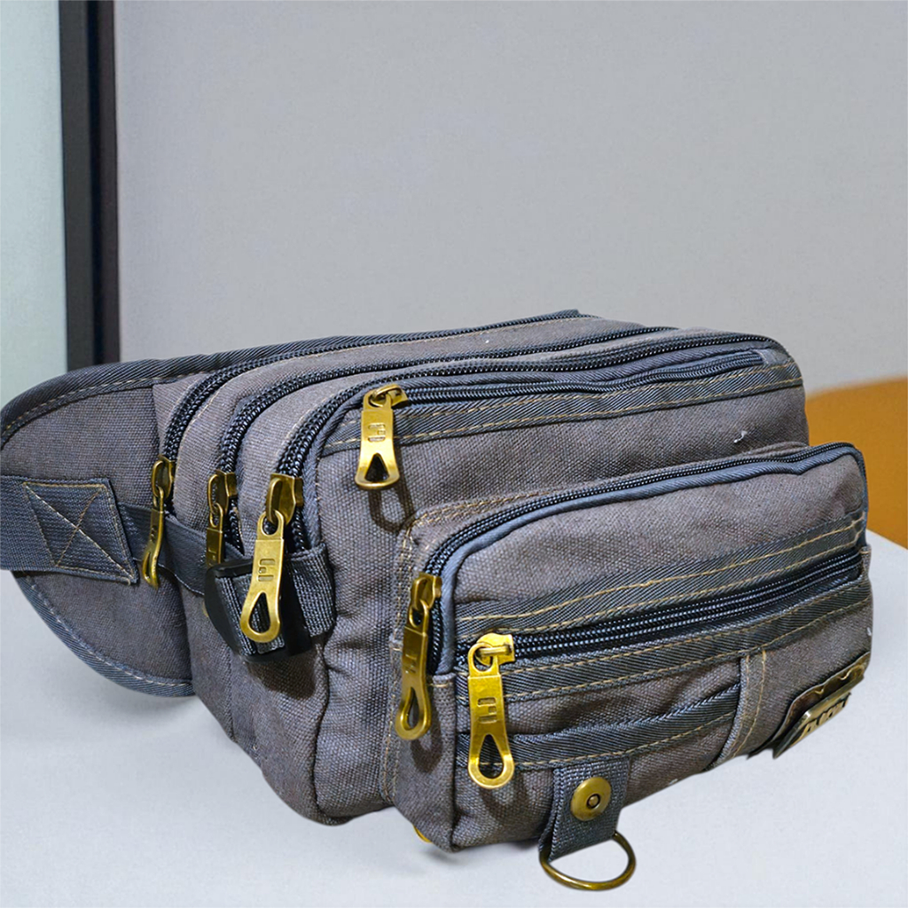 Magna Tas Pinggang Kanvas Pria Ukuran Besar Jumbo Motif Abu-abu Polos  Waistbag Import Berkualitas