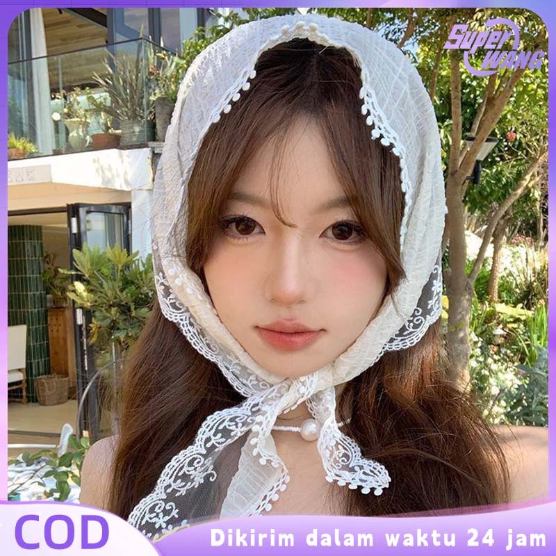 Syal Renda Wanita Gaya Aesthetic Raw Lace Syal Korea Syal Jilbab Ins Gaya Syal Segitiga Renda