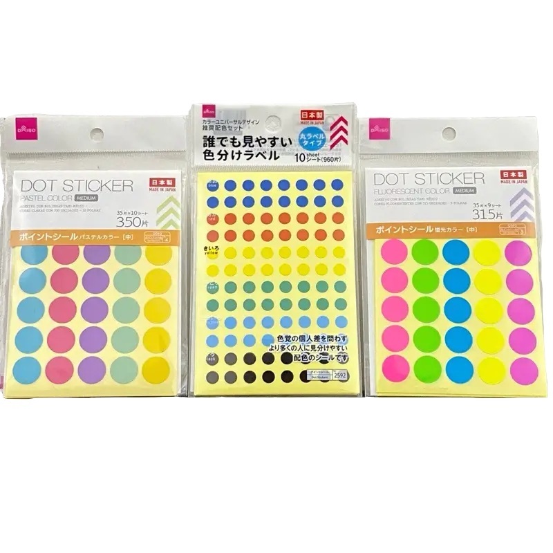 

Ori Made in Japan Daiso - Dot Sticker Activity Warna Warni Pastel Fluorescent Color Montessori