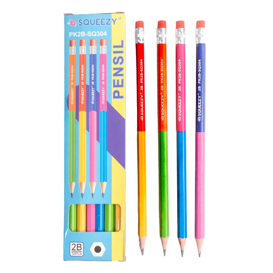 

Pensil Kayu 2B + Penghapus Squeezy SQ-304 (12 Pcs) - Pensil Kayu Tulis Komputer Ujian Test 2B
