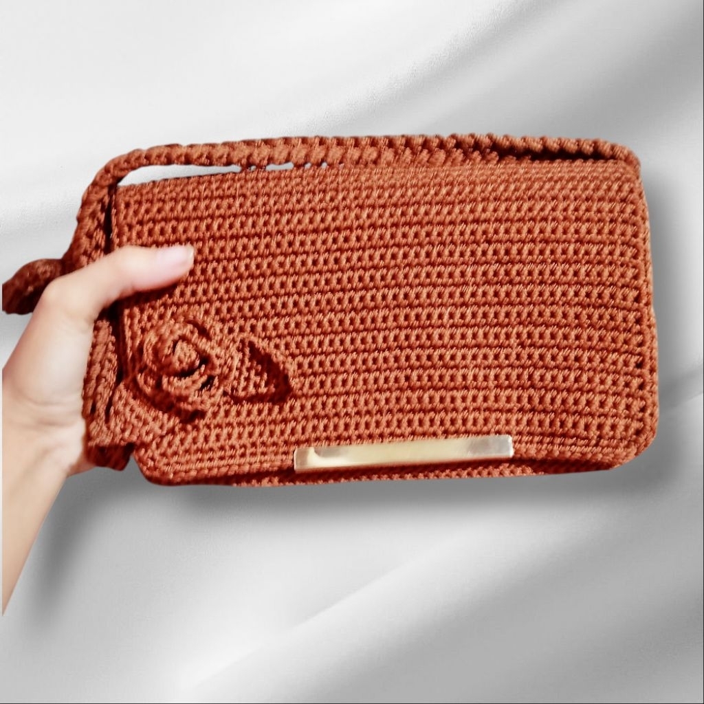 tas selempang wanita rajut bunga kecil