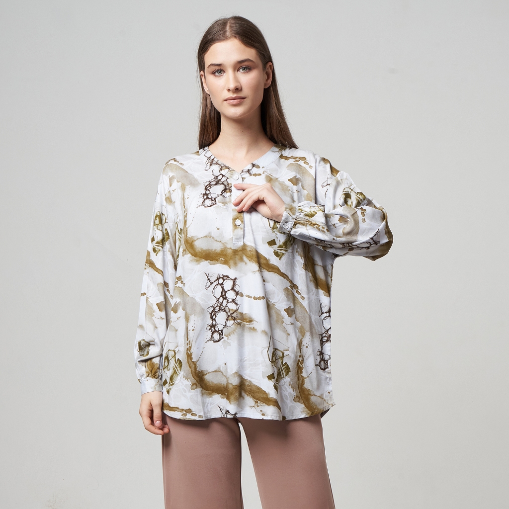 MCB - Blouse Wanita Oversize Alana Abstract Print Brown | 5504035
