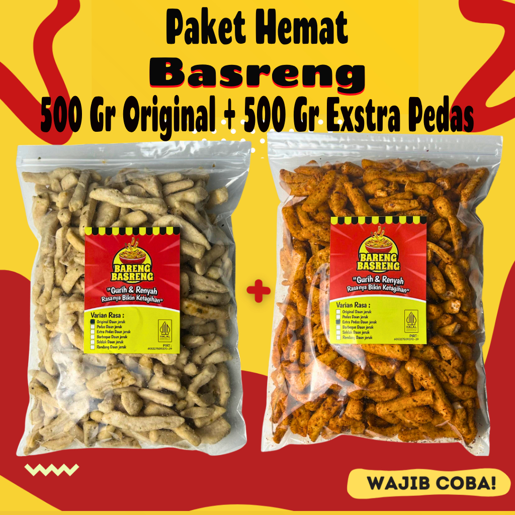 

bundling Basreng Original 500gr Basreng Xtra Pedas 500gr Camilan Jajanan Snack Basreng Pedas
