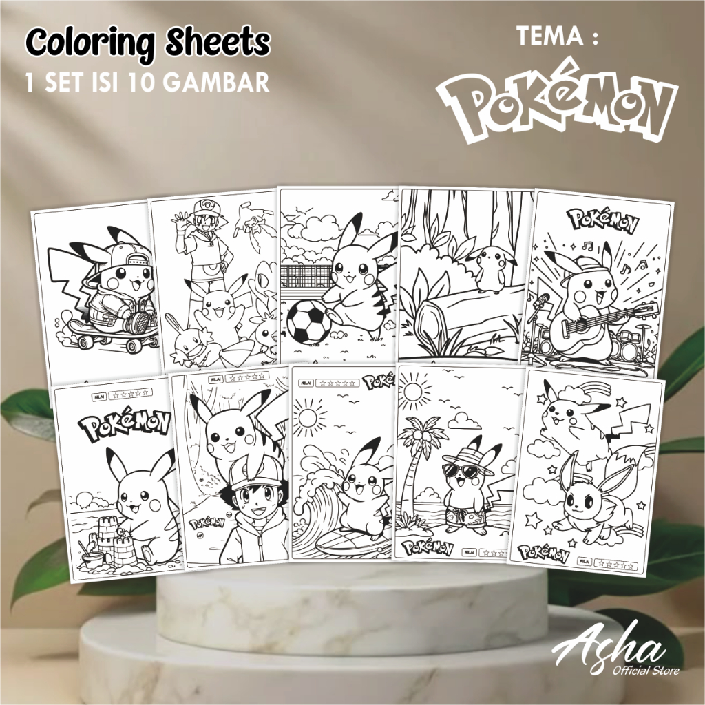 

KERTAS GAMBAR UNTUK ANAK - LEMBAR MEWARNAI ANAK 1 SET ISI 10 LEMBAR GAMBAR POKEMON UKURAN A4