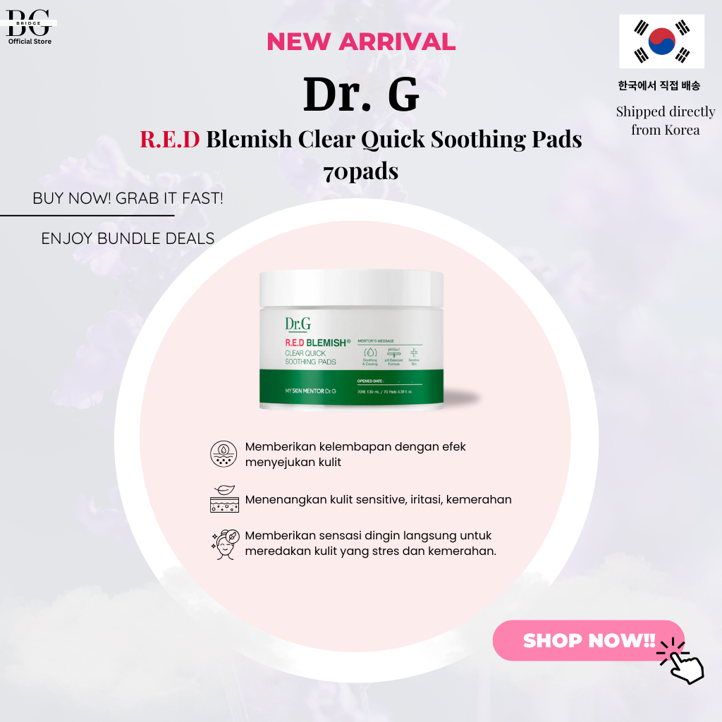 Dr.G R.E.D Blemish Clear Quick Soothing Pads – Pad Toner Penyejuk & Melembapkan (70 Pads)