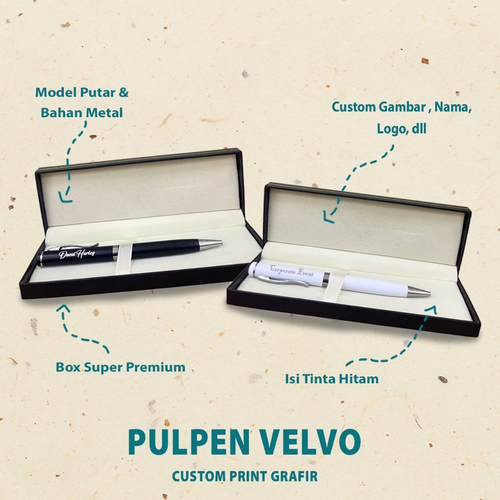 

Custom Pulpen / Pena Velvo Souvenir Promosi Metal Putar Cetak Laser Grafir
